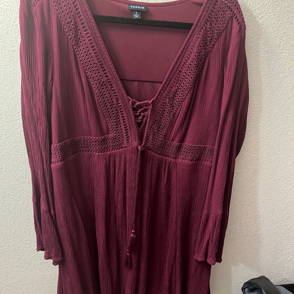 Torrid - Burgundy Bell Sleeved Dress